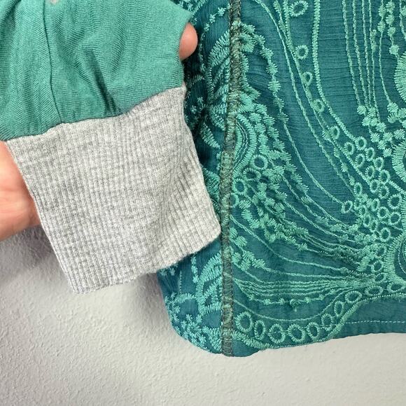 Anthropologie Tiny Kate Lace Embroidered Dolman Top Sz XS Teal Green Mixed Media - Picture 5 of 14
